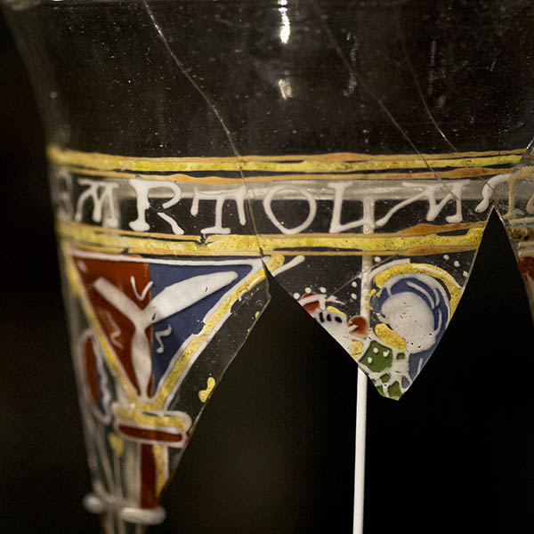 Broken glass displayed in museum